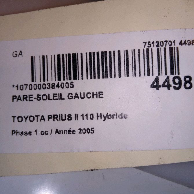 Pare-soleil gauche occasion TOYOTA PRIUS II Phase 1 03-2004->11-2009 110 Hybride 7432047123B4 3
