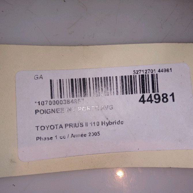 Poignee int porte avg occasion TOYOTA PRIUS II Phase 1 03-2004->11-2009 110 Hybride 6920647020C0 4