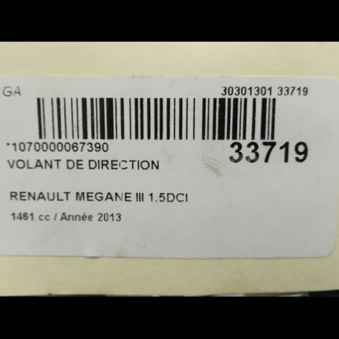 Volant de direction occasion RENAULT MEGANE III Phase 2 01-2012->06-2014 1.5 DCI 8v 110ch 484003397R 3