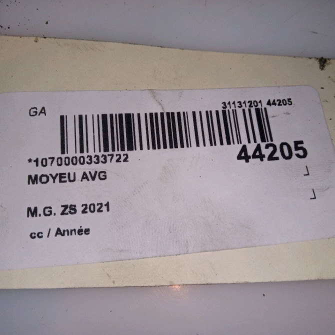 Moyeu avg occasion M.G. ZS 4