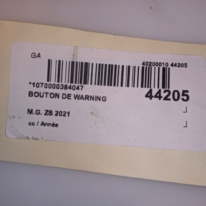 Bouton de warning occasion M.G. ZS 4