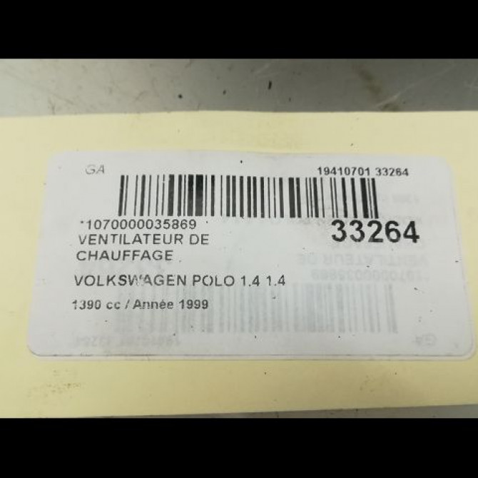 Ventilateur de chauffage occasion VOLKSWAGEN POLO III Phase 1 10-1994->11-1999 1.4 1H1820021 4
