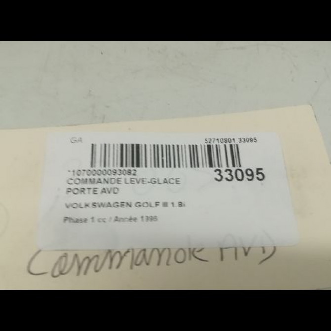 Commande lève-glace porte avant droite occasion VOLKSWAGEN GOLF III Phase 1 01-1992->12-1997 1.8i 75ch 3