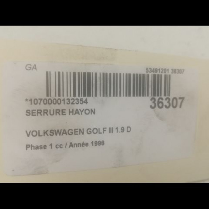 Serrure hayon occasion VOLKSWAGEN GOLF III Phase 1 01-1992->12-1997 1.9 D 1H6827505B 3