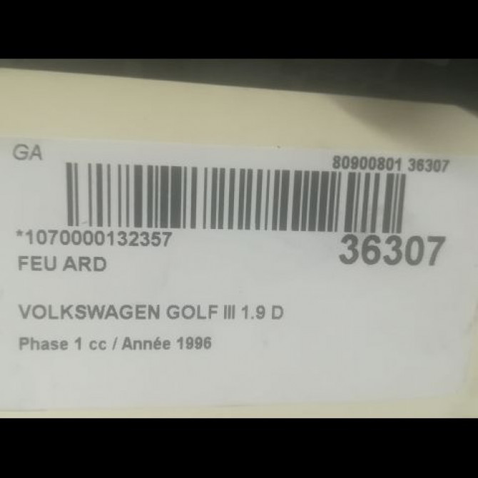 Feu arrière droit occasion VOLKSWAGEN GOLF III Phase 1 01-1992->12-1997 1.9 D 1E0945096A 3
