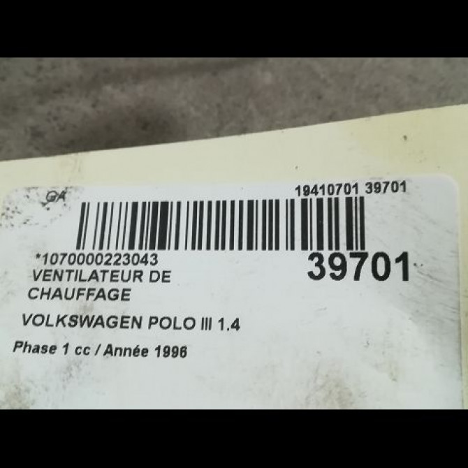 Ventilateur de chauffage occasion VOLKSWAGEN POLO III Phase 1 10-1994->11-1999 1.4 1H1820021 3
