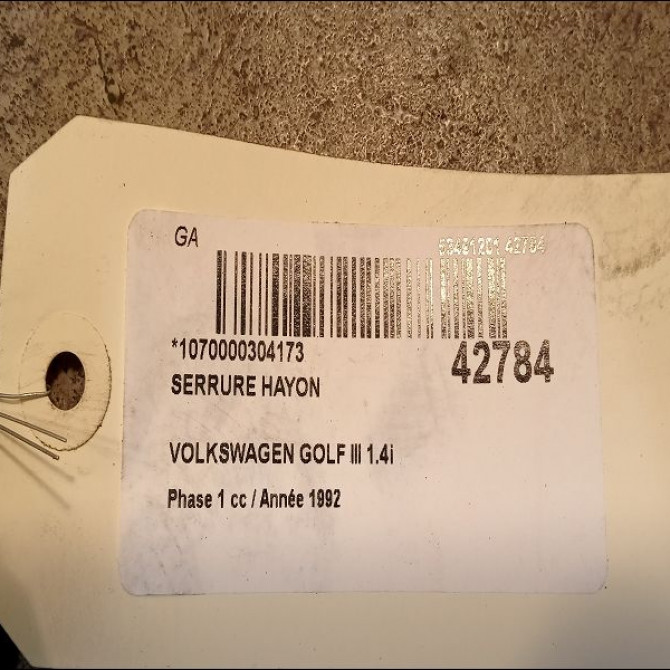 Serrure hayon occasion VOLKSWAGEN GOLF III Phase 1 01-1992->12-1997 1.4i 60ch 1H6827505B 3