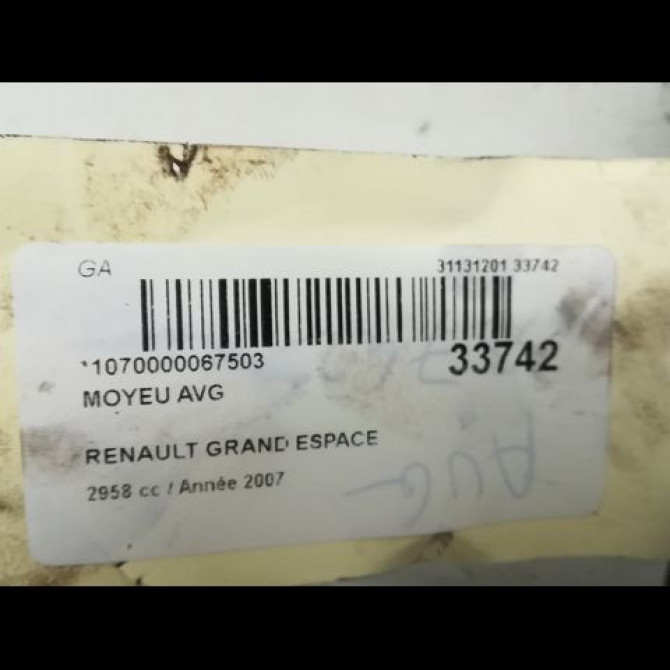 Moyeu avg occasion RENAULT ESPACE IV Phase 1 09-2002->03-2006 3.0 DCI 402109697R 4