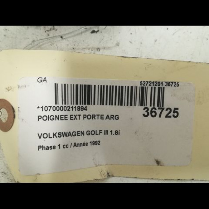 Poignee ext porte arg occasion VOLKSWAGEN GOLF III Phase 1 01-1992->12-1997 1.8i 90ch 1H4839205B3FZ 3