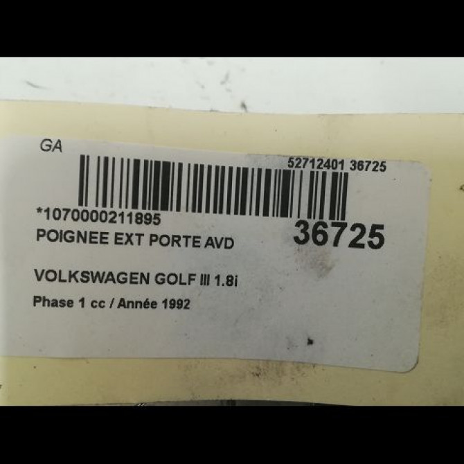 Poignee ext porte avd occasion VOLKSWAGEN GOLF III Phase 1 01-1992->12-1997 1.8i 90ch 1H0837207C3FZ 3