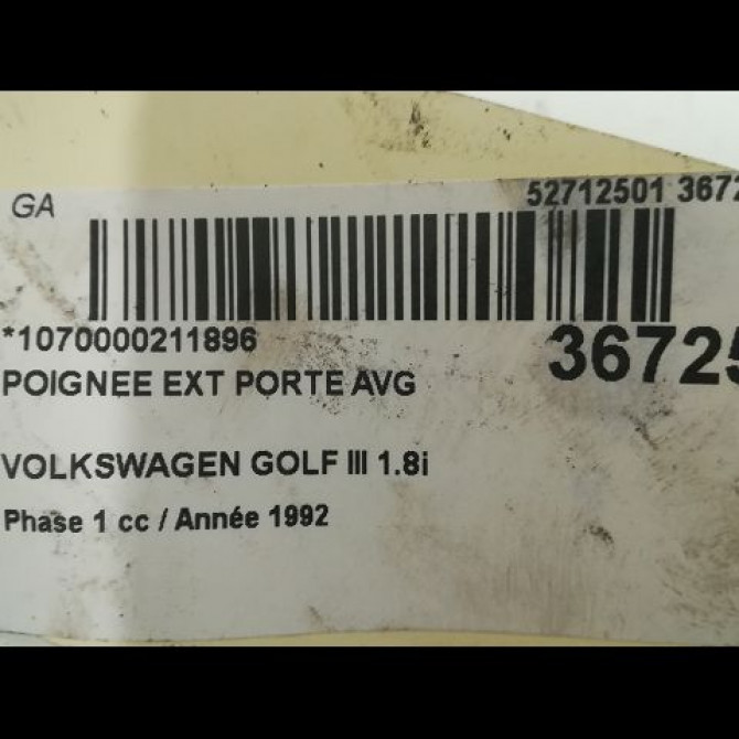 Poignee ext porte avg occasion VOLKSWAGEN GOLF III Phase 1 01-1992->12-1997 1.8i 90ch 1H0837207B3FZ 3