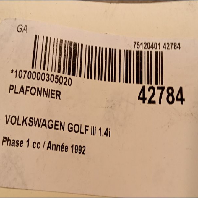 Plafonnier occasion VOLKSWAGEN GOLF III Phase 1 01-1992->12-1997 1.4i 60ch 1H0947291Q40 3