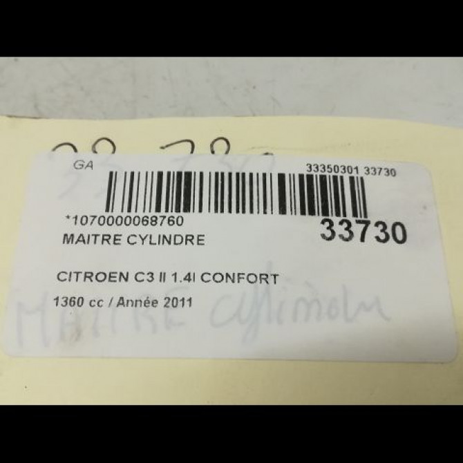 Maitre cylindre occasion CITROEN C3 II Phase 1 11-2009->02-2013 1.4i 75ch 4601W8 5