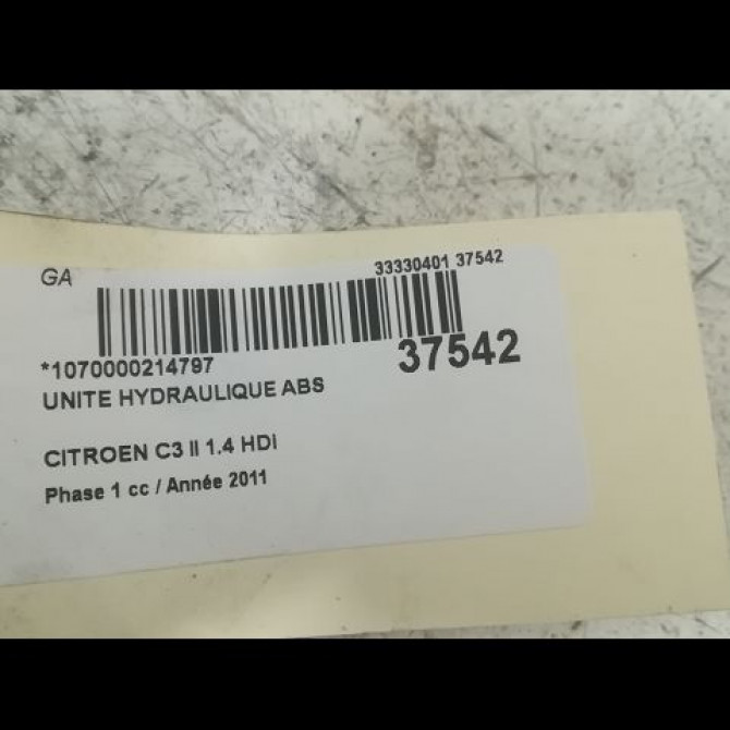 Unité hydraulique ABS occasion CITROEN C3 II Phase 1 11-2009->02-2013 1.4 HDi 4541KC 4