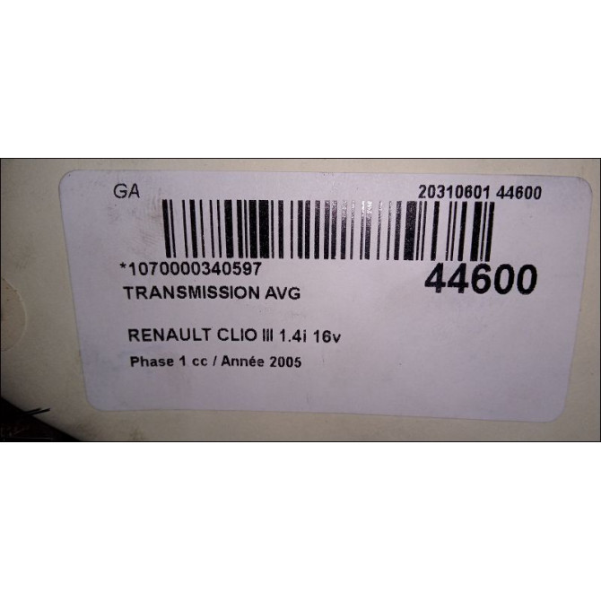 Transmission avant gauche occasion RENAULT CLIO III Phase 1 09-2005->03-2009 1.4i 16v 100ch 7711368512 2