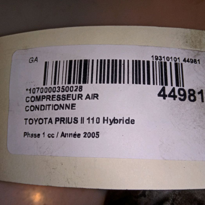 Compresseur air conditionne occasion TOYOTA PRIUS II Phase 1 03-2004->11-2009 110 Hybride 8837047010 5