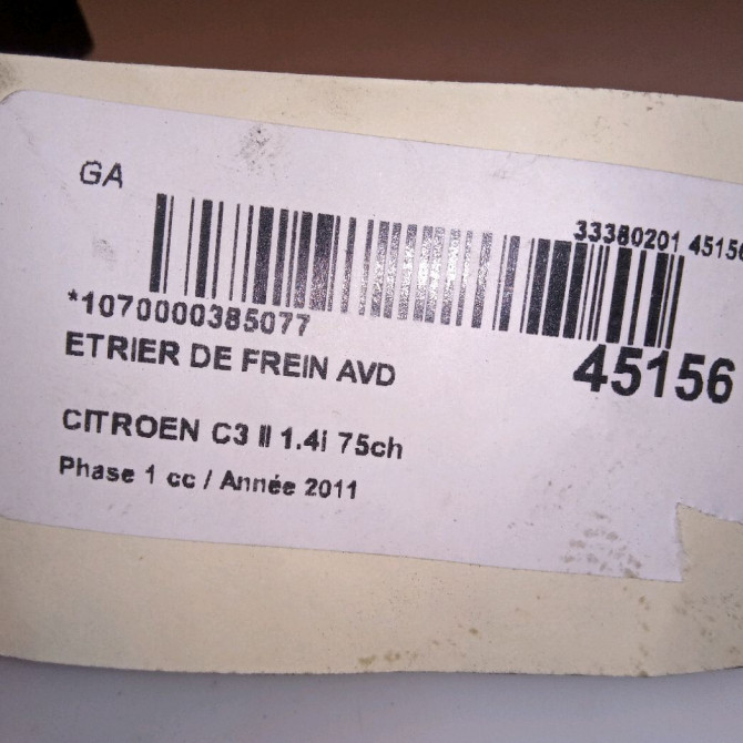 Etrier de frein avant droit occasion CITROEN C3 II Phase 1 11-2009->02-2013 1.4i 75ch 4