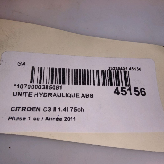 Unité hydraulique ABS occasion CITROEN C3 II Phase 1 11-2009->02-2013 1.4i 75ch 6