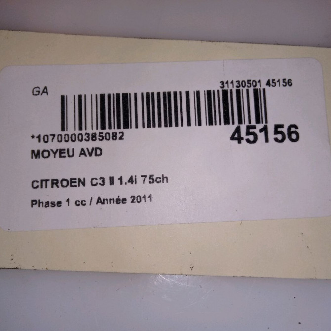 Moyeu avd occasion CITROEN C3 II Phase 1 11-2009->02-2013 1.4i 75ch 4