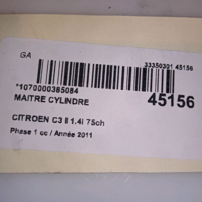 Maitre cylindre occasion CITROEN C3 II Phase 1 11-2009->02-2013 1.4i 75ch 4