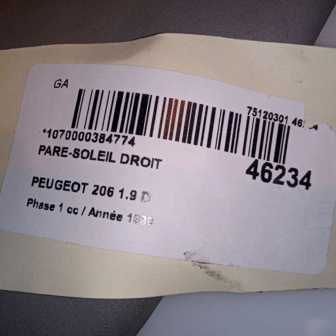 Pare-soleil droit occasion PEUGEOT 206 Phase 1 09-1998->03-2009 1.9 D 8143EP 3