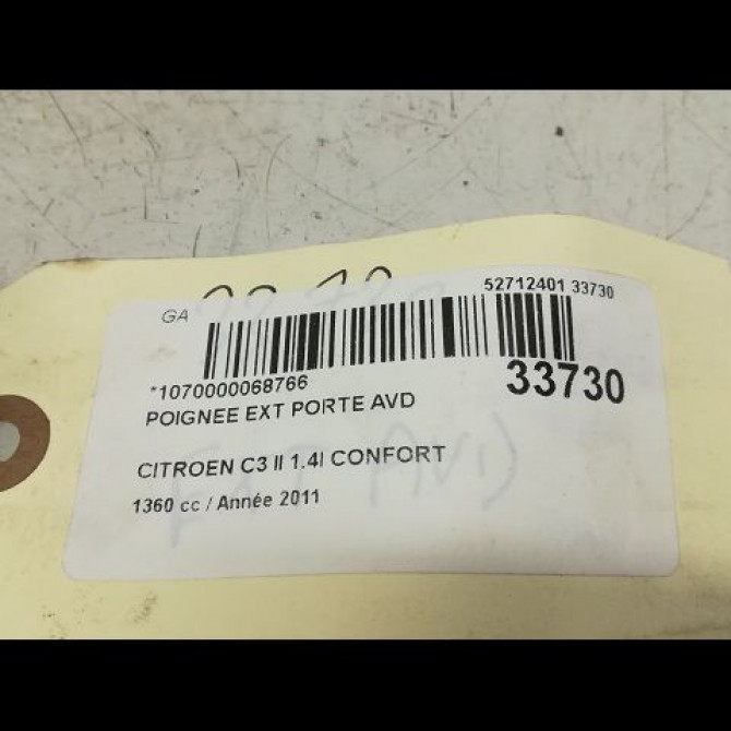 Poignee ext porte avd occasion CITROEN C3 II Phase 1 11-2009->02-2013 1.4i 75ch 9101KH 4