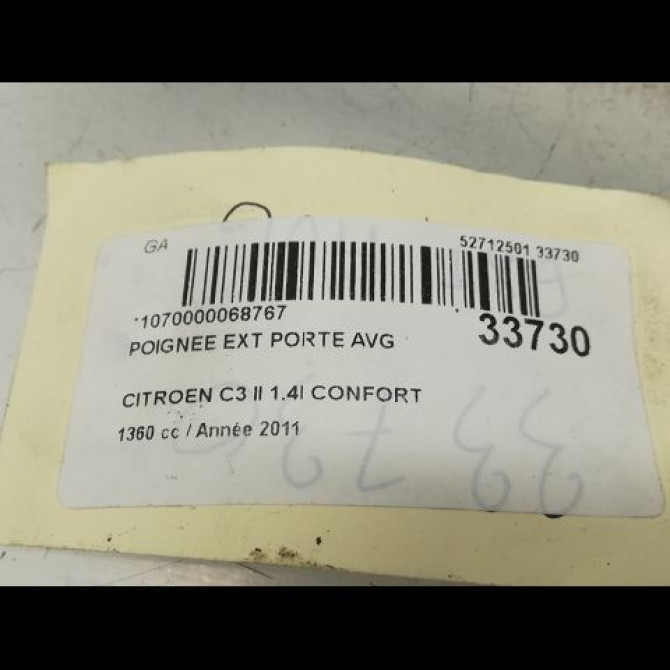 Poignee ext porte avg occasion CITROEN C3 II Phase 1 11-2009->02-2013 1.4i 75ch 9101KJ 4