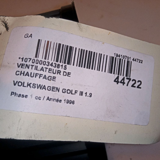 Ventilateur de chauffage occasion VOLKSWAGEN GOLF III Phase 1 01-1992->12-1997 1.9 TDI 90ch 1H1820021 4