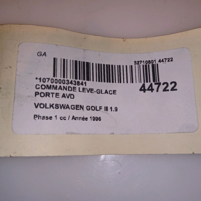 Commande lève-glace porte avant droite occasion VOLKSWAGEN GOLF III Phase 1 01-1992->12-1997 1.9 TDI 90ch 4
