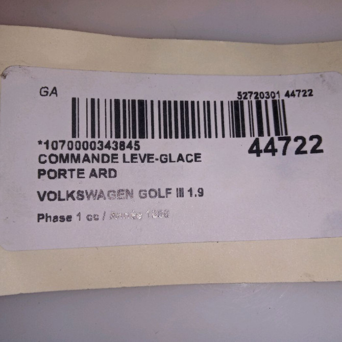 Commande leve-glace porte arrière droite occasion VOLKSWAGEN GOLF III Phase 1 01-1992->12-1997 1.9 TDI 90ch 4