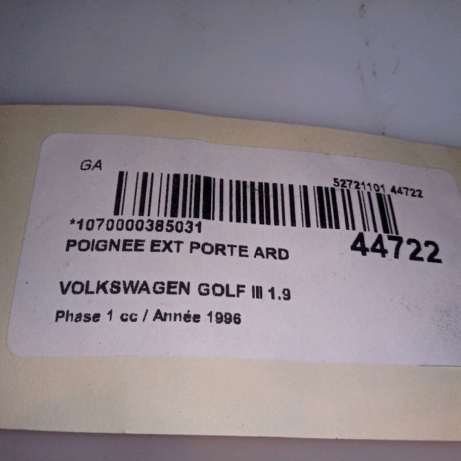 Poignee ext porte ard occasion VOLKSWAGEN GOLF III Phase 1 01-1992->12-1997 1.9 TDI 90ch 1H4839205B3FZ 4