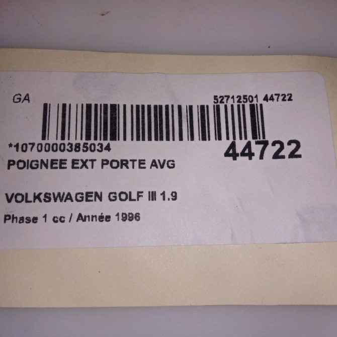 Poignee ext porte avg occasion VOLKSWAGEN GOLF III Phase 1 01-1992->12-1997 1.9 TDI 90ch 1H0837207B3FZ 4