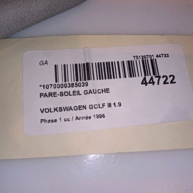 Pare-soleil gauche occasion VOLKSWAGEN GOLF III Phase 1 01-1992->12-1997 1.9 TDI 90ch 1H0857551QT37 3