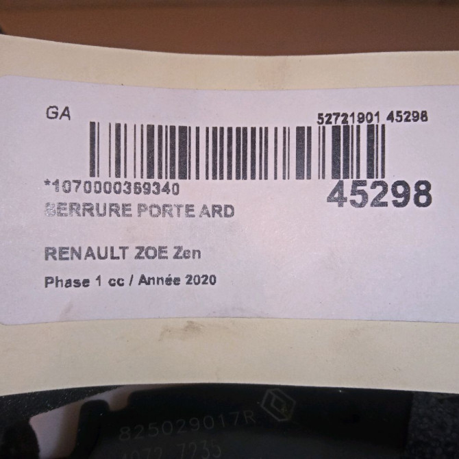 Serrure porte ard occasion RENAULT ZOE Phase 1 10-2012->... Zen 5