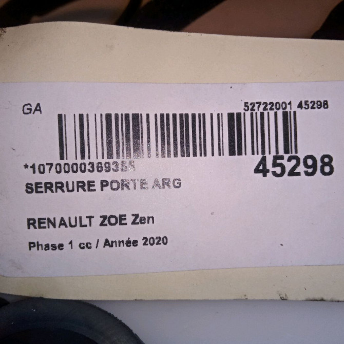 Serrure porte arg occasion RENAULT ZOE Phase 1 10-2012->... Zen 4