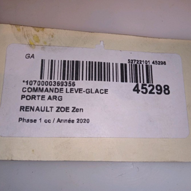Commande leve-glace porte arrière gauche occasion RENAULT ZOE Phase 1 10-2012->... Zen 4