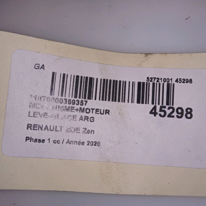 Mecanisme+moteur leve-glace arg occasion RENAULT ZOE Phase 1 10-2012->... Zen 4