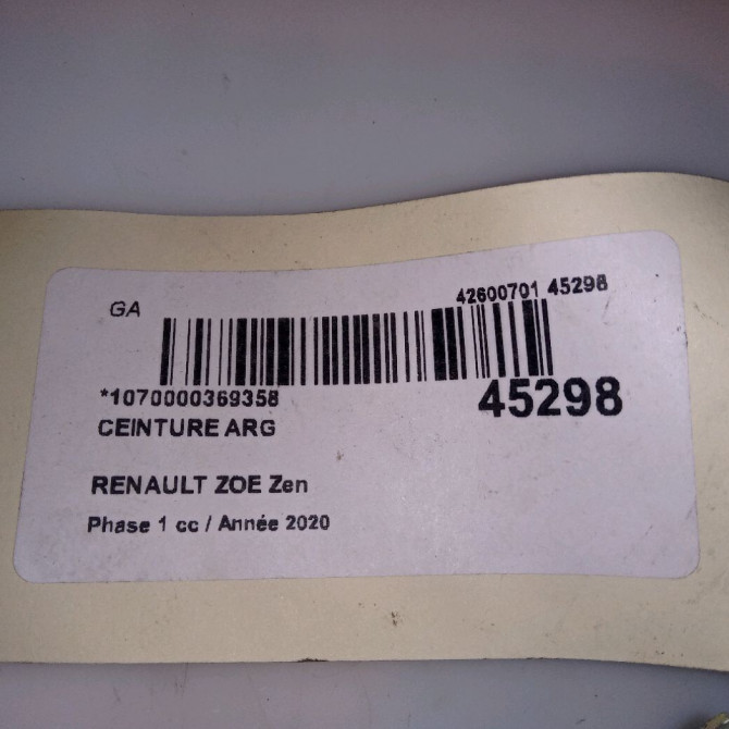 Ceinture arrière gauche occasion RENAULT ZOE Phase 1 10-2012->... Zen 4