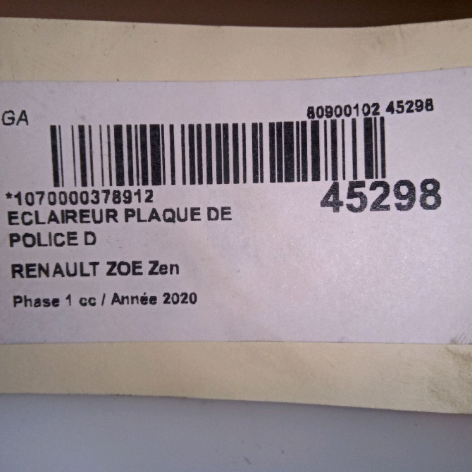 Eclaireur plaque de police d occasion RENAULT ZOE Phase 1 10-2012->... Zen 4