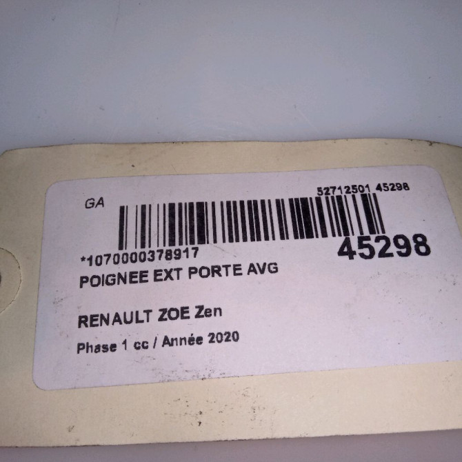 Poignee ext porte avg occasion RENAULT ZOE Phase 1 10-2012->... Zen 4