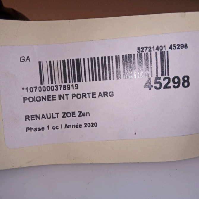 Poignee int porte arg occasion RENAULT ZOE Phase 1 10-2012->... Zen 3