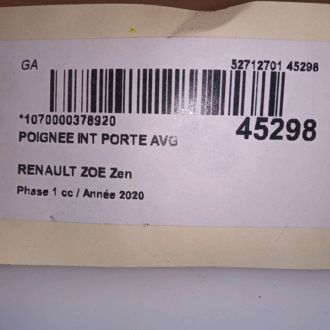 Poignee int porte avg occasion RENAULT ZOE Phase 1 10-2012->... Zen 4