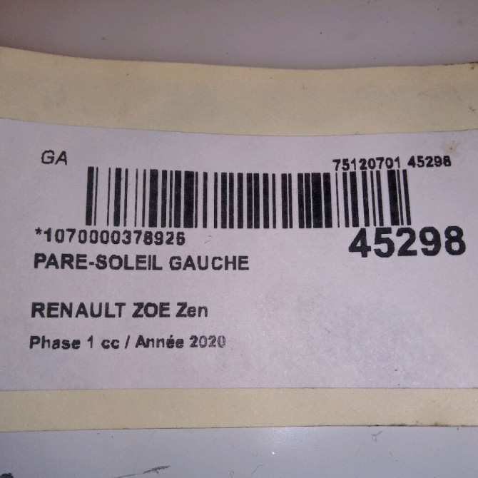 Pare-soleil gauche occasion RENAULT ZOE Phase 1 10-2012->... Zen 3