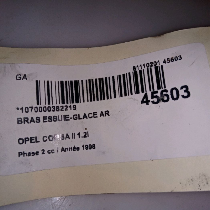Bras essuie-glace arrière occasion OPEL CORSA II Phase 2 04-1997->10-2000 1.2i 90386317 3
