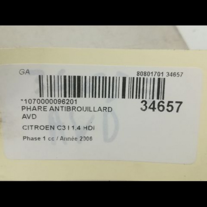 Phare antibrouillard avant droit occasion CITROEN C3 I Phase 2 10-2005->12-2010 6208E1 3