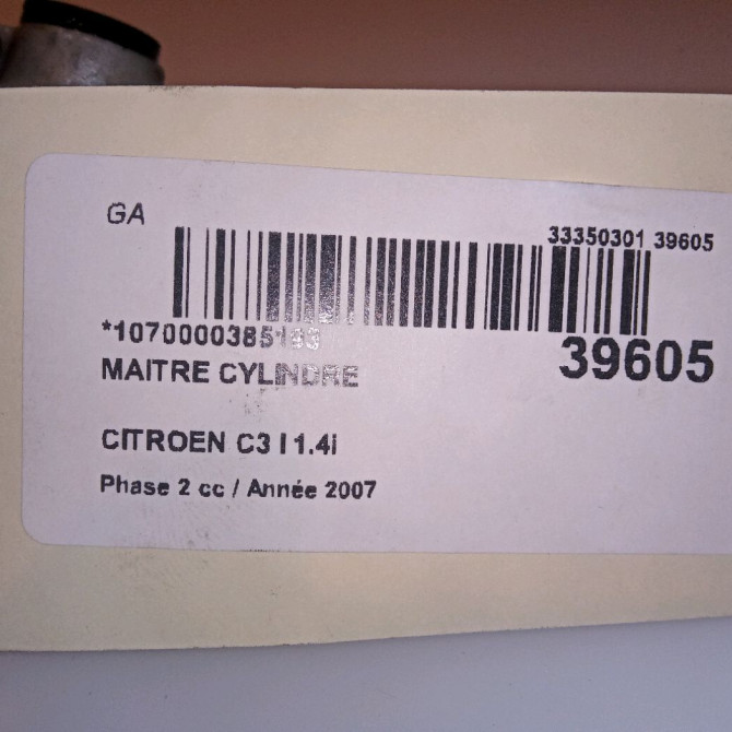 Maitre cylindre occasion CITROEN C3 I Phase 2 10-2005->12-2010 1.4i 4601T5 4