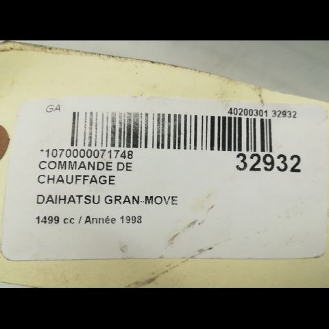 Commande de chauffage occasion DAIHATSU GRAN MOVE Phase 1 09-1997->04-2002 1.5i 90ch 4