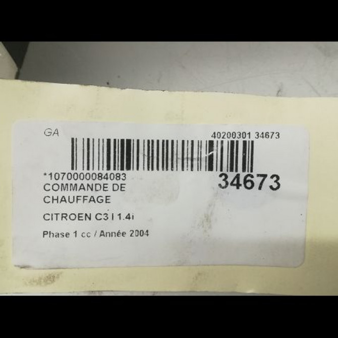 Commande de chauffage occasion CITROEN C3 I Phase 1 04-2002->10-2005 1.4i 6451KR 4