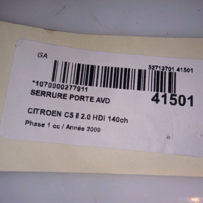 Serrure porte avd occasion CITROEN C5 II Phase 1 04-2008->... 2.0 HDi 140ch 9800618180 4