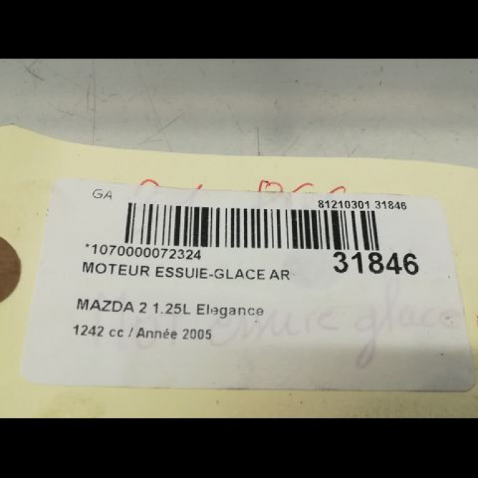 Moteur essuie-glace arrière occasion MAZDA MAZDA 2 I Phase 1 03-2003->09-2007 1.25 4